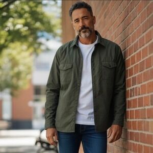 J. Crew Men's Green Nylon Shirt Jacket Sz XL Full Lined Snap Button Collar NWOT